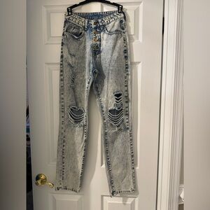 SHEIN High Rise Distressed Jeans - Blue